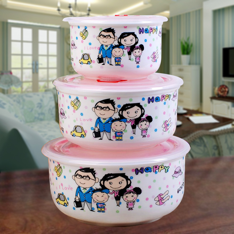 Jingdezhen porcelain ipads preservation bowl three - piece microwave bento box sealed box lunch box crisper ceramic bowl