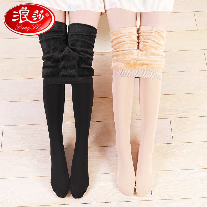 Langsha stockings women's pantyhose winter plus velvet thickened warm bare legs flesh-colored spring, autumn and winter stockings for women