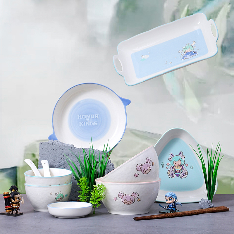 King glory surrounding joint ceramic tableware combination cartoon rice bowl soup bowl household noodle bowl rice bowl dish set