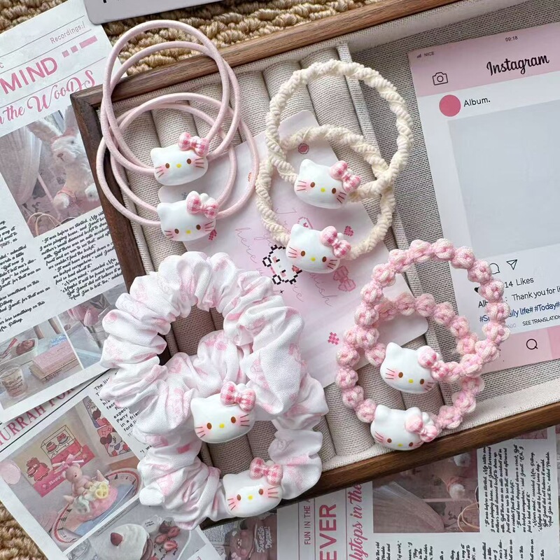 Pink Kitten Hair Tie Cute Cartoon Hair Band Hair Rope Sweet Girl Rubber Band Couple Best Friend Hair Accessory Kt