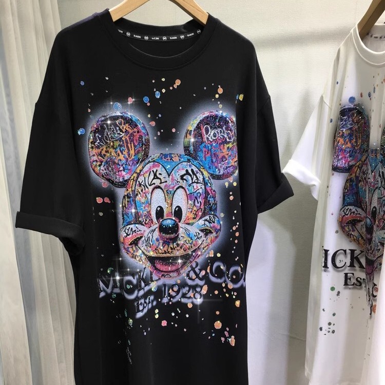 Plus Size 1.0-150kg Extra Large European Style Heavy Embellished Rhinestone Mickey T-Shirt for Women, Short Sleeve, European and American Style, Round Neck, Loose Top Plus Size 1.0-150kg Extra Large European Style Heavy Embellished Rhinestone Mickey T-Shirt for Women, Short Sleeve, European and American Style, Round Neck, Loose Top