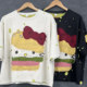 ຂະໜາດໃຫຍ່ພິເສດ ໄຂມັນ mm trendy brand Kitty cat heavy industry embroidered hole patch short-sleeved T-shirt women's loose half-sleeved top