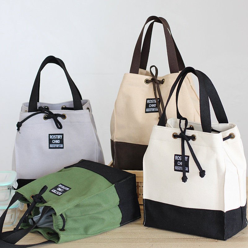 2021 canvas lunch box handbag for the work family with lunch bag Japanese pocket to increase thicker