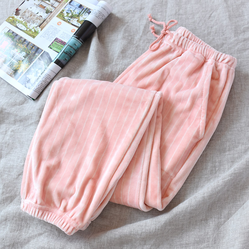 Đảo nhung mùa thu và mùa đông quần pyjama nhà quần cha mẹ mẫu trẻ em nữ kích thước lớn flannel san hô nhung quần thường quần thu đông nam nữ