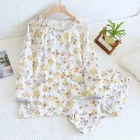 Белый креп с круглым вырезом и длинными рукавами с цветочным принтом