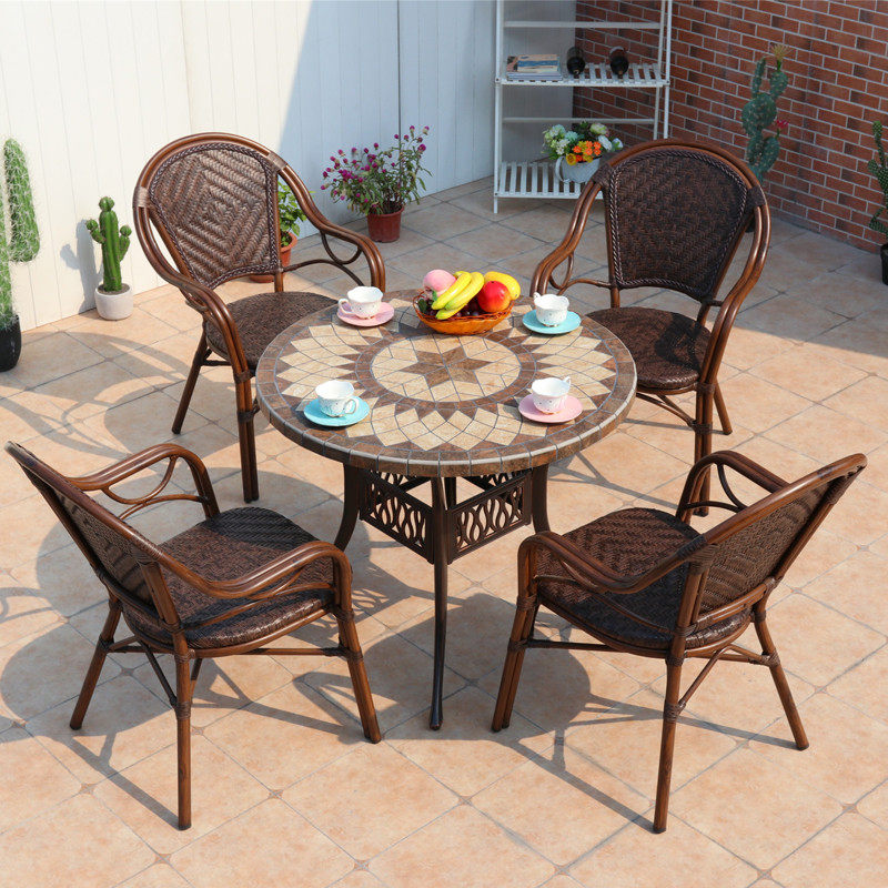 Outdoor outdoor high-end villa garden leisure balcony outdoor marble table and chair outdoor courtyard rattan chair three-piece set