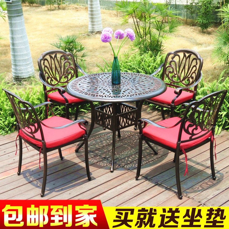 Outdoor leisure balcony villa garden courtyard European-style cast aluminum coffee table outdoor table and chair combination rattan chair three-five-piece set
