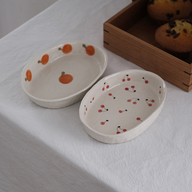 Kawatani Japanese-style cherry oval household handmade plate