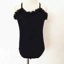 Latin Dance Costume Children Girl Black Blouse Conjoined Summer Harness Pure Cotton Ballet National Dance Practice