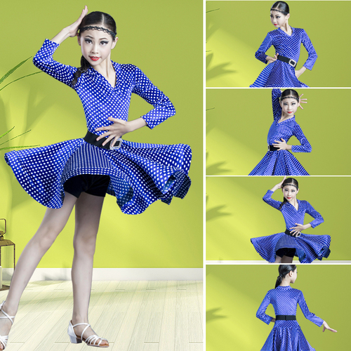 Girls Latin Dance Dresses Latin dance dress girl children dance training dress wave point dress children professional competition regulations performance clothing