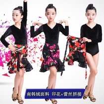 Autumn and winter models Children Latin dance dress rehearsal for girls dance test class with young children Latin print dress