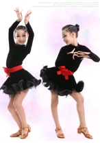 Latin Dance Dress Girl Autumn Winter Velvet New Latin Dress Children Competition Conjoined Latin Dance Long Sleeve Skill
