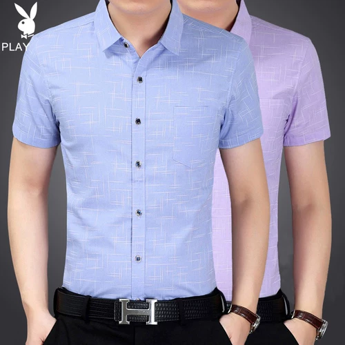 Playboy, летняя шелковая тонкая рубашка для отдыха, для мужчины среднего возраста