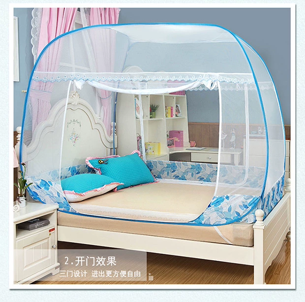 Miễn phí lắp đặt yurt ba cửa cao gấp vuông dây kéo trên cùng có thể gập 1,5m / 1,8 m giường đôi lưới chống muỗi - Lưới chống muỗi