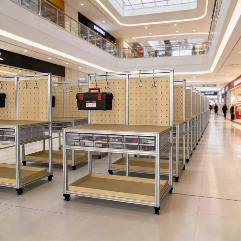 Modern Aluminum Profile Marine Board Multi-Layer Multifunctional Storage Rack with Perforated Board and Adjustable Height Workbench Table Modern Aluminum Profile Marine Board Multi-Layer Multifunctional Storage Rack with Perforated Board and Adjustable Height Workbench Table