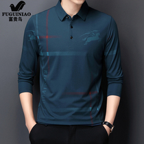 Rich bird spring mens mercerized cotton t-shirt middle-aged dad mens lapel cotton polo shirt T-shirt clothes