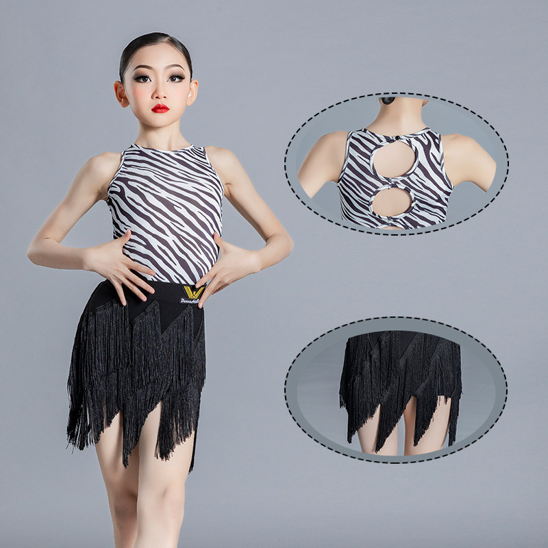 2022 Girls' Latin Dance Suit Summer High-end Foreign Pie Professional Young Children Training Exercises To Serve Two Style Suits