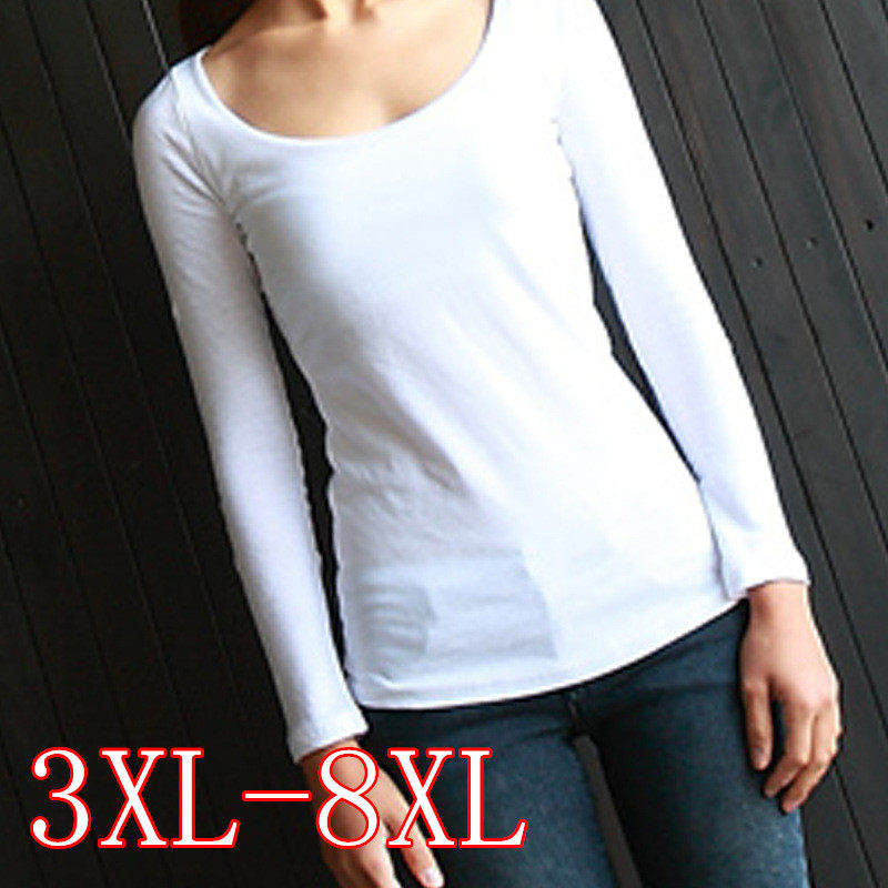 Autumn and winter large size loose cotton top women's 300 jin bottoming shirt fat MM low collar 200 jin long-sleeved T-shirt autumn clothes