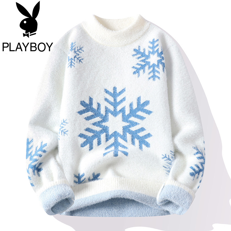 Men's Sweater for Autumn and Winter, Mink Wool Knit Base Layer, Fleece-Lined and Thickened, Suitable for Teenagers and Students, Inner Wear Knit Sweater for Spring and Autumn