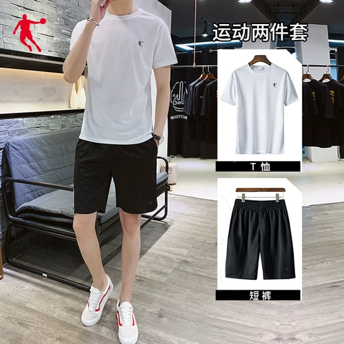 乔丹 Летний спортивный костюм, мужские быстросохнущие дышащие шорты для спортзала, комплект, для бега, короткий рукав