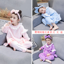 Childrens home clothing set childrens clothing 2021 winter clothes New Girls baby Princess lace pajamas three sets