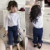 Little Girl Lace 2018 Dưới cùng Trung bình Little Child Sweet Lady Joker Áo sơ mi Cô gái khí chất sơ mi họa tiết cho bé gái Áo sơ mi