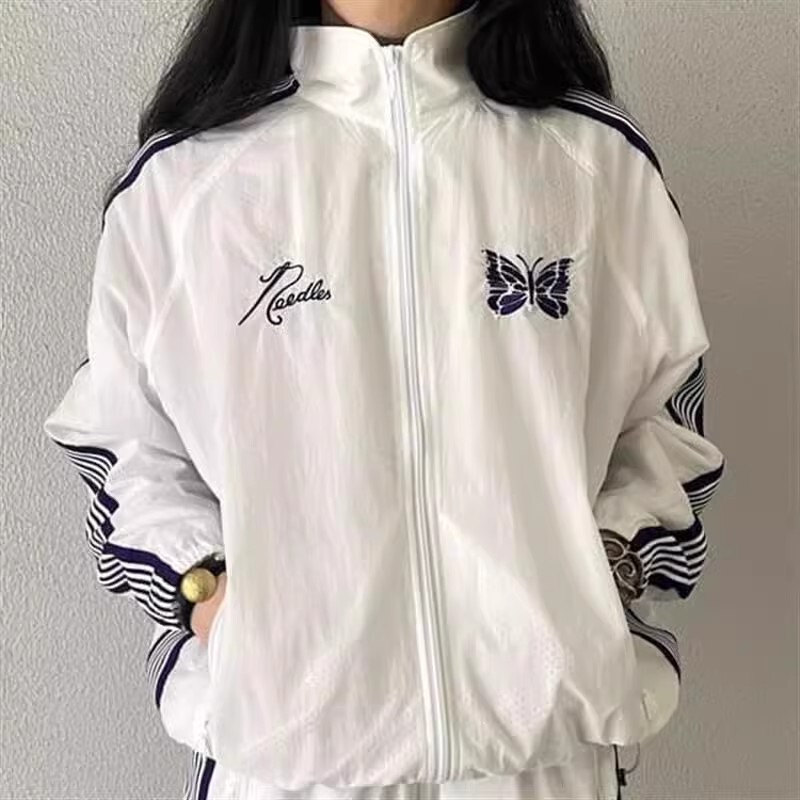 Needles X Beams Collaboration 25Ss Butterfly Print Jacket and Pants Set for Men and Women, Trendy Sportswear