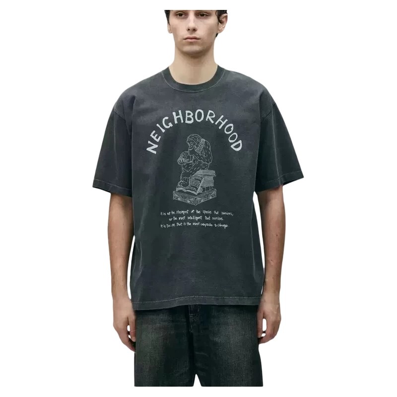 Neighborhood Nbhd New Japanese-Style Letter Print Incense Burner Ape Washed Wax-Dyed Unisex Short-Sleeve T-Shirt Trendy Neighborhood Nbhd New Japanese-Style Letter Print Incense Burner Ape Washed Wax-Dyed Unisex Short-Sleeve T-Shirt Trendy