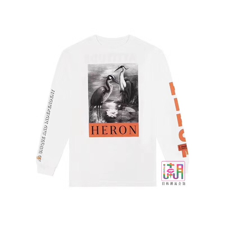 Heron Preston Hp G.E.M. Same Style Crane Ghost Fire Skull Letter Print Unisex Long-Sleeve T-Shirt