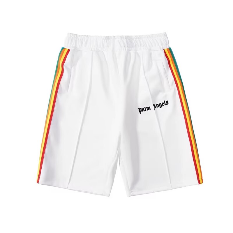 Palm Angels Palm Angels Side Stripe Rainbow Webbing Patchwork Shorts Unisex Sports Shorts Palm Angels Palm Angels Side Stripe Rainbow Webbing Patchwork Shorts Unisex Sports Shorts