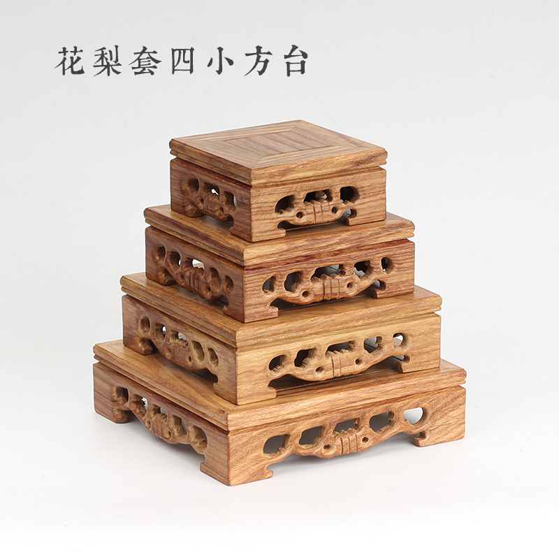 Mahogany carved ornaments Jade Bonsai seal Solid wood square stone base Acid branch wood Ebony wood wooden bracket base
