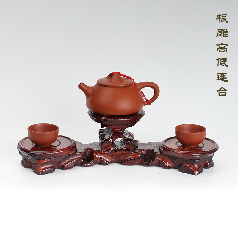 Red Wood Bou Ancient Frame Round Purple Sand Pot Solid Wood Chided Stone Pendulum Pieces Base Wood Care Tea Cup Cushion High And Low Wood Root Carvings