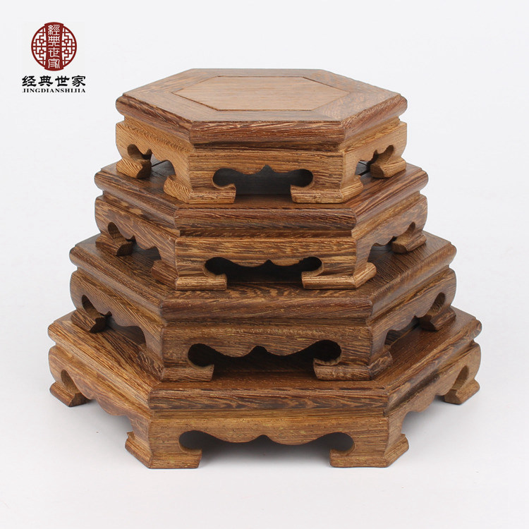 Solid wood Hexagonal Purple Sand Pot Tea Set Base Red Wood Chicken Wings Wood Vase Flowers Bonsai Wood