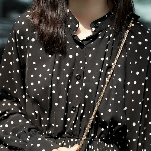 Платье, шифоновый ретро лонгслив, французский стиль, коллекция 2021, осеннее, в корейском стиле