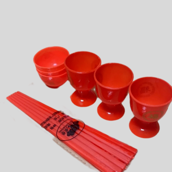 Red Bowl Chopsticks Cup Plastic Worship Ancestors Tea Cup Wine Cup Teacup Bowl Chopsticks Wine Pot Altar Sacrifice Table