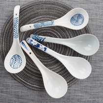 Day Style Big ceramic soup spoon Home Porcelain Soup Spoon Long Handle Sheng Soup Spoon porcelain spoon Jingdezhen Qinghua Porcelain Spoon
