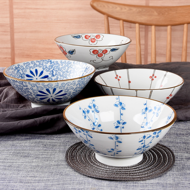 Day Style 7 5 Inch Bucket Hat Noodle Bowl Home Big ceramic Horn Soup Bowl Jingdezhen Lanoodle Bowl Eat Noodle Bowl
