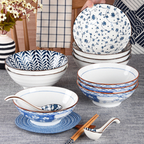 Day Style 7-8 Inch Noodle Bowl Suit Home Ceramic Pull Noodles Bowl Jingdezhen Green Flower Porcelain Big to Eat Noodle Bowl