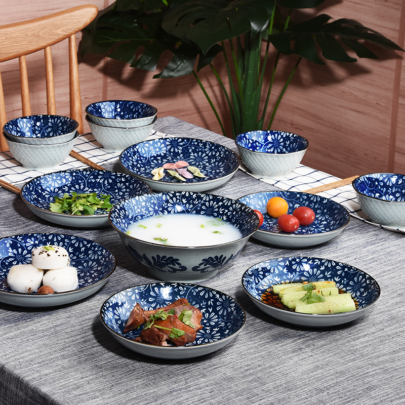 Home 6 People Cutlery Sets Ceramic Bowls Dish Bowl tray Composition Japanese Bowls Chopsticks Dishes Bowls Jingdezhen Bowls