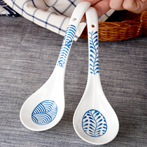 Day Style Big stock Soup Spoon home Ceramic Soup Spoon Creative long handle Shengsheng porridge Large spoon Jingdezhen Soup Spoon Porcelain Spoon