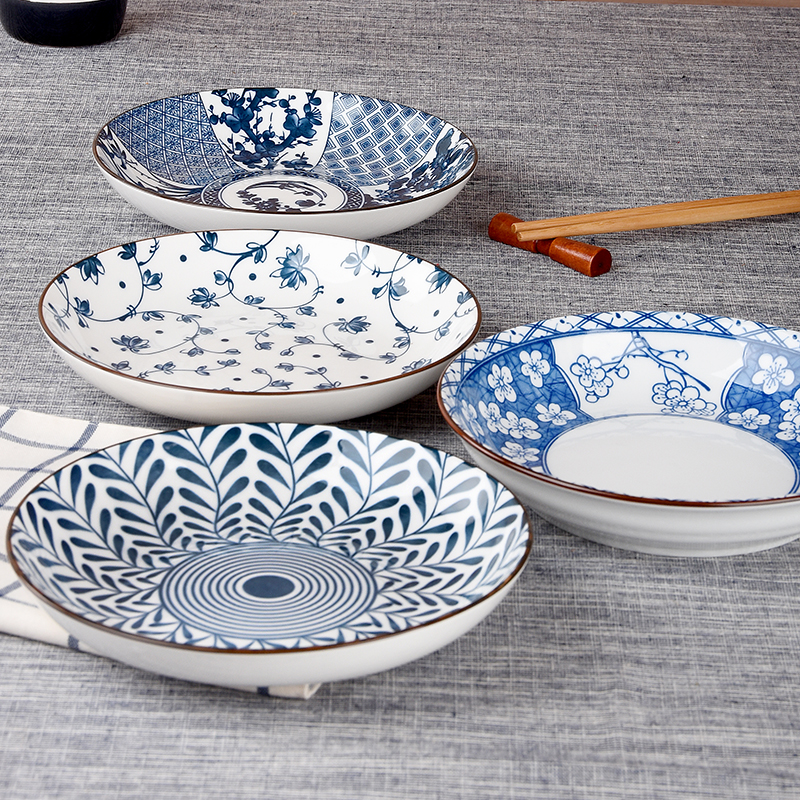 Japanese 7-8 inch plate single 2021 new household ceramic plate Jingdezhen blue and white porcelain dinner plate