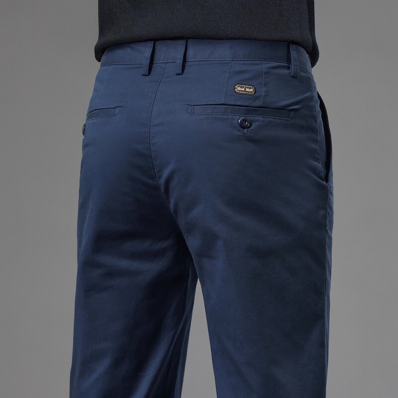 2026 Spring/Summer New Hong Kong High-End Pure Cotton Casual Pants Men's Slim Fit Straight Versatile Comfortable Business Long Pants