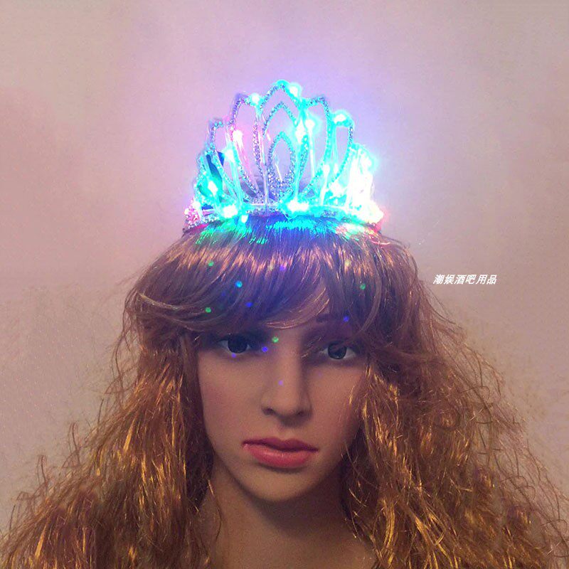 Bar KTV Birthday Party Performance Diamond Crystal LED Charging Seven Colorful Luminous Crown Hair Stirrup Hairpin Hair