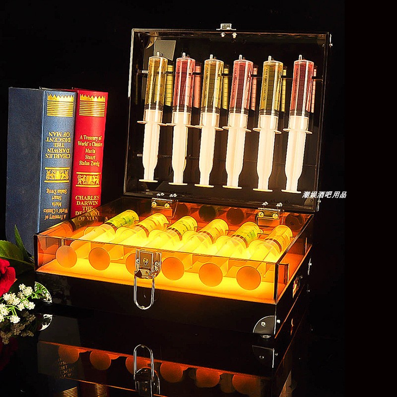 Bar KTV luminous test tube aluminum bottle syringe syringe One cup cocktail Cocktail Rack Interactive Creative Wine Box 24