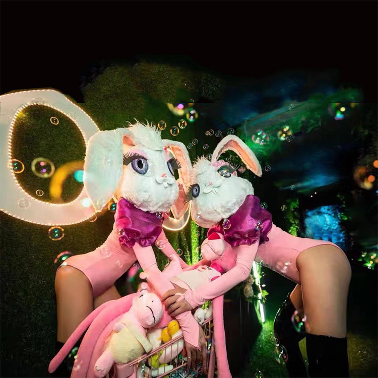 Bar Hundred Big Cotton Candy Rabbit plush Animals Strange Headgear Laser Discoloration Mask Luminous Trampoline Hood