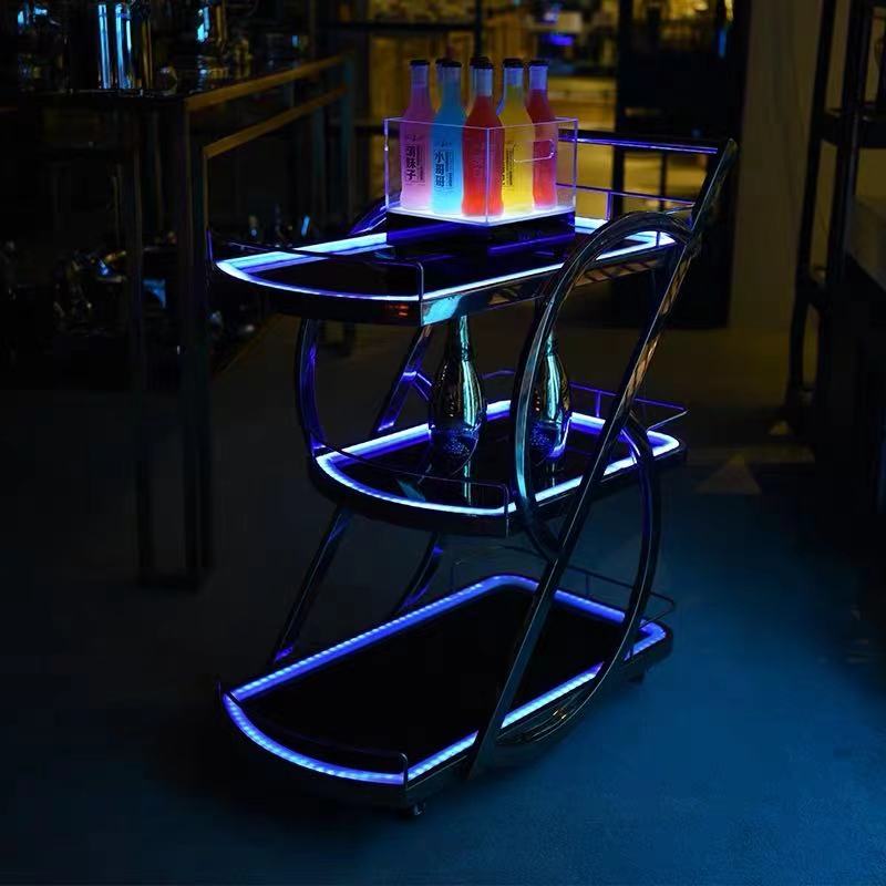 Bar KTV Three floors Wine Trolley Shine LED Snack Cake Champagne Mobile Wine Foreign Wine Delivery Car