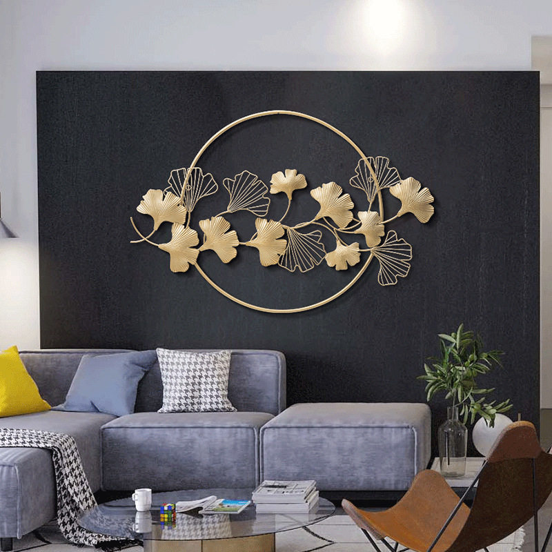 Modern home decoration Chinese style ginkgo leaf wall hanging living room wall sofa TV background wall metal leaf wall decoration