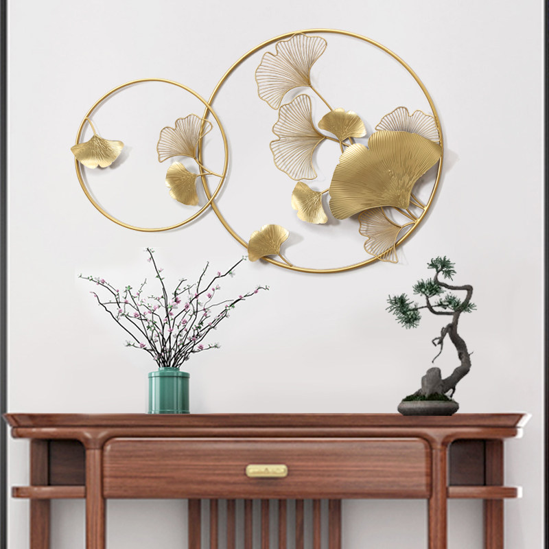 New Chinese style ginkgo leaf light luxury wall hanging porch corridor aisle living room bedroom background wall decoration pendant