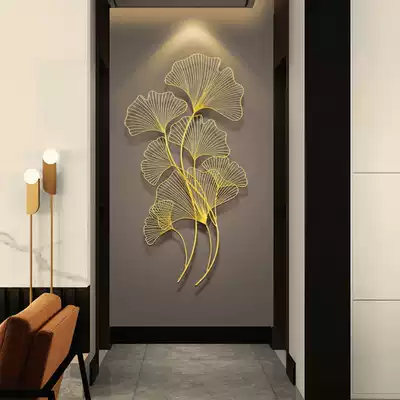 Nordic living room entrance wrought iron background wall wall hanging creative wall decoration home club metal ginkgo leaf wall decoration