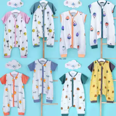 Chen's baby Shop children's sleeping bag short-sleeved summer thin cotton jersey air-conditioning clothes baby single-layer sleeveless jumpsuit